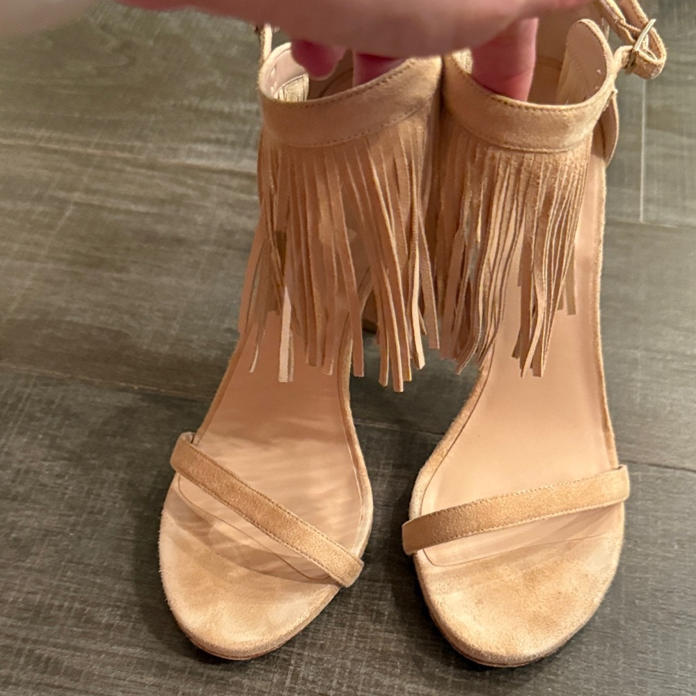Stuart Weitzman Fringed Tan Women's Sandals